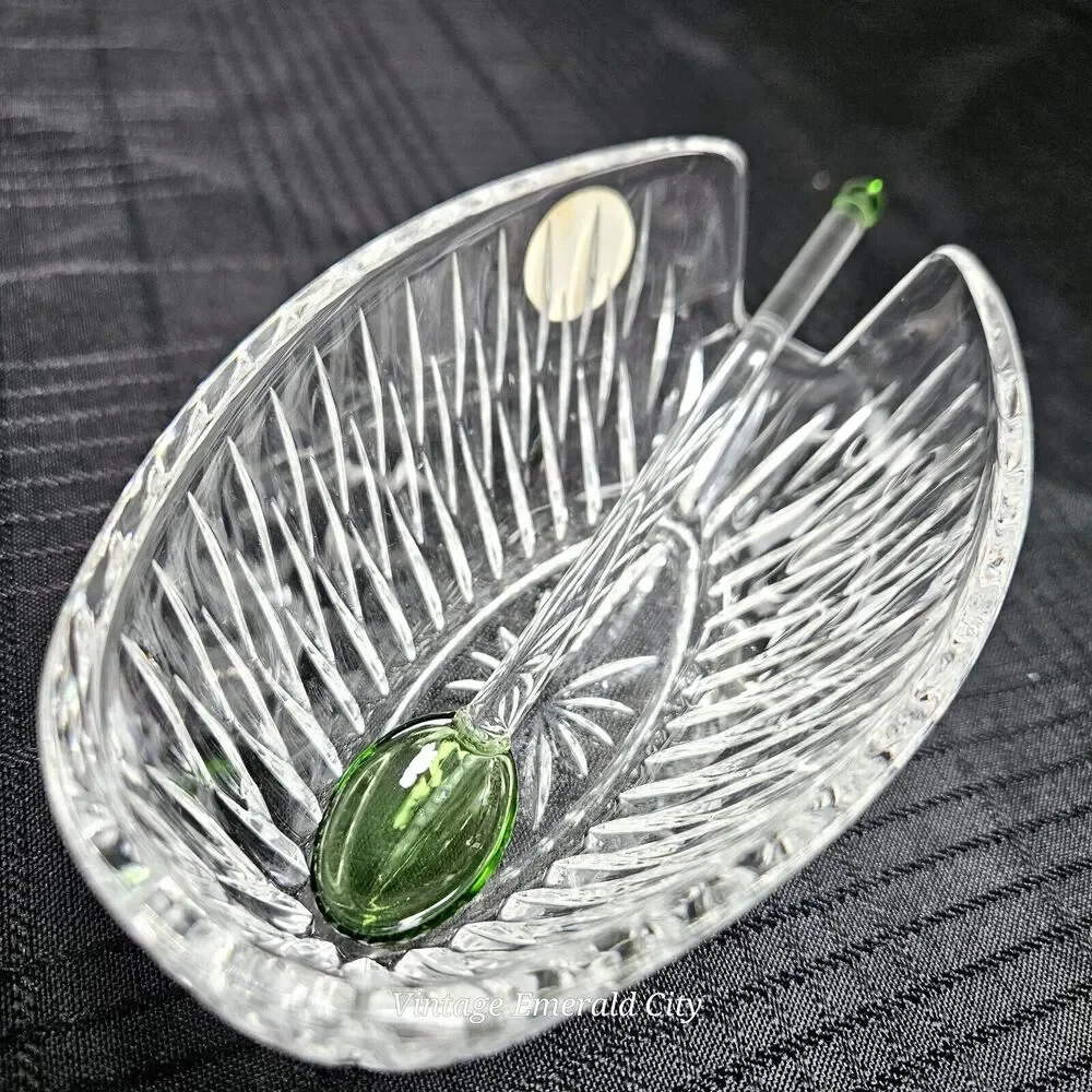 Emerald Glass Long Stir Tea Spoon Green & Clear Sugar & Teaspoon Rounded Point